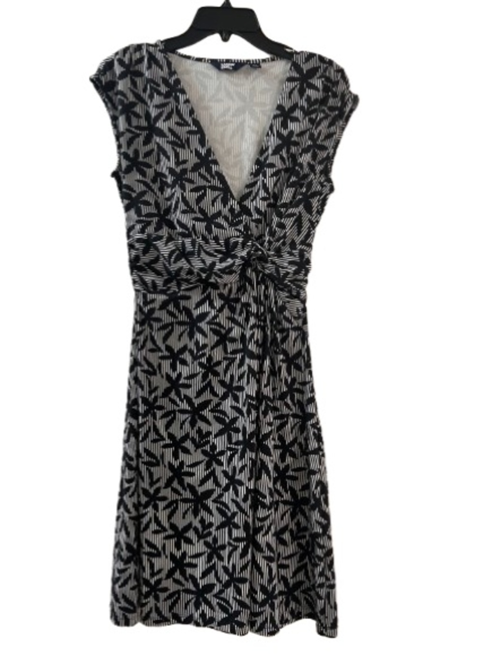 Lands' End Black and White Knot-Front Wrap Dress